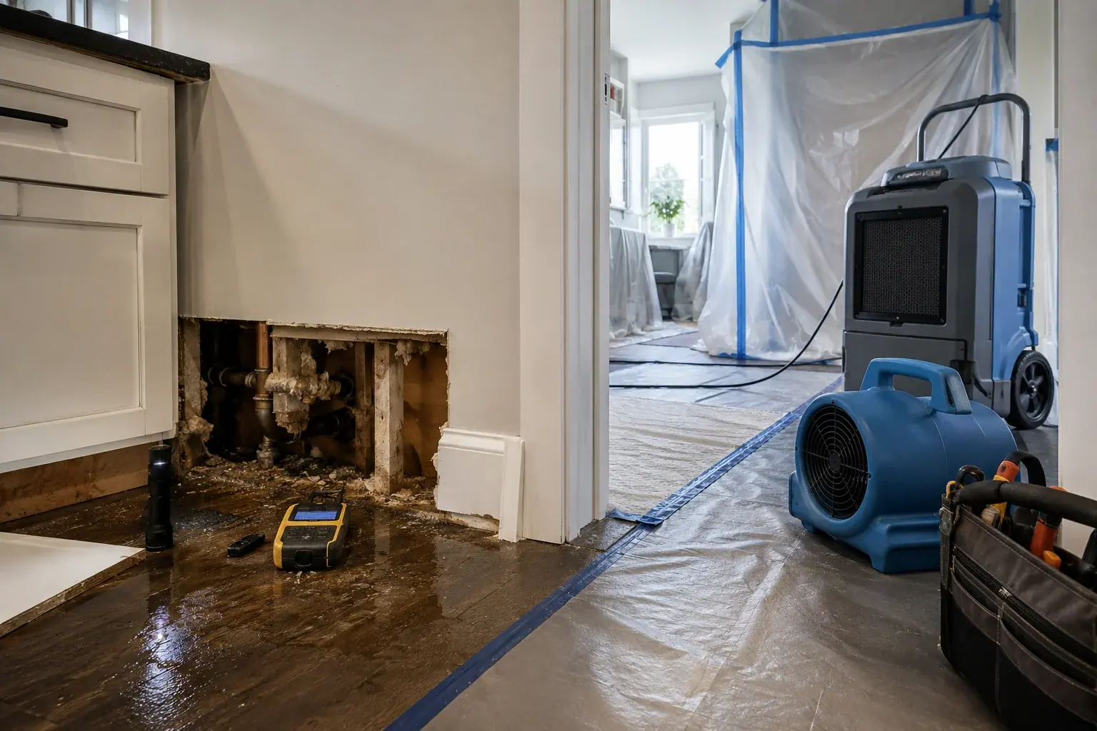burst pipe damage restoration service planning and restoration scope review