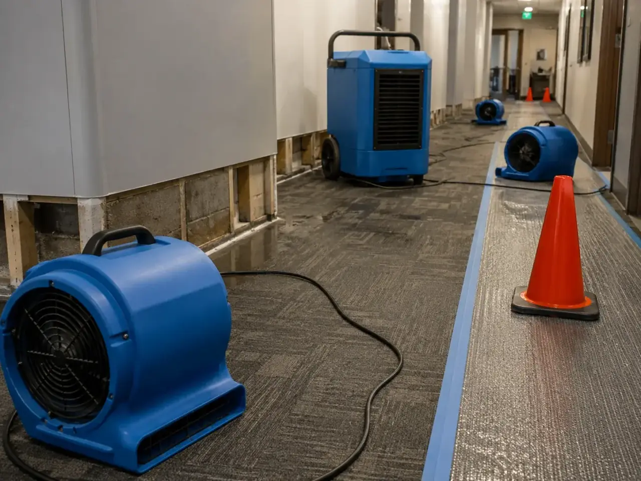 Commercial Flood Damage Restoration Maple restoration equipment and project planning