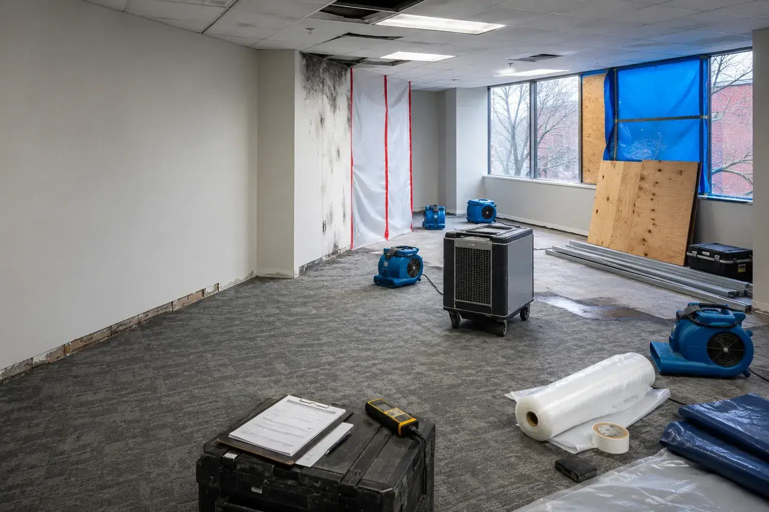emergency restoration services jobsite equipment and emergency response setup