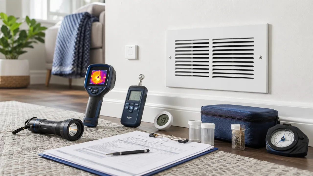 Mould and moisture inspection of a wall and HVAC vent