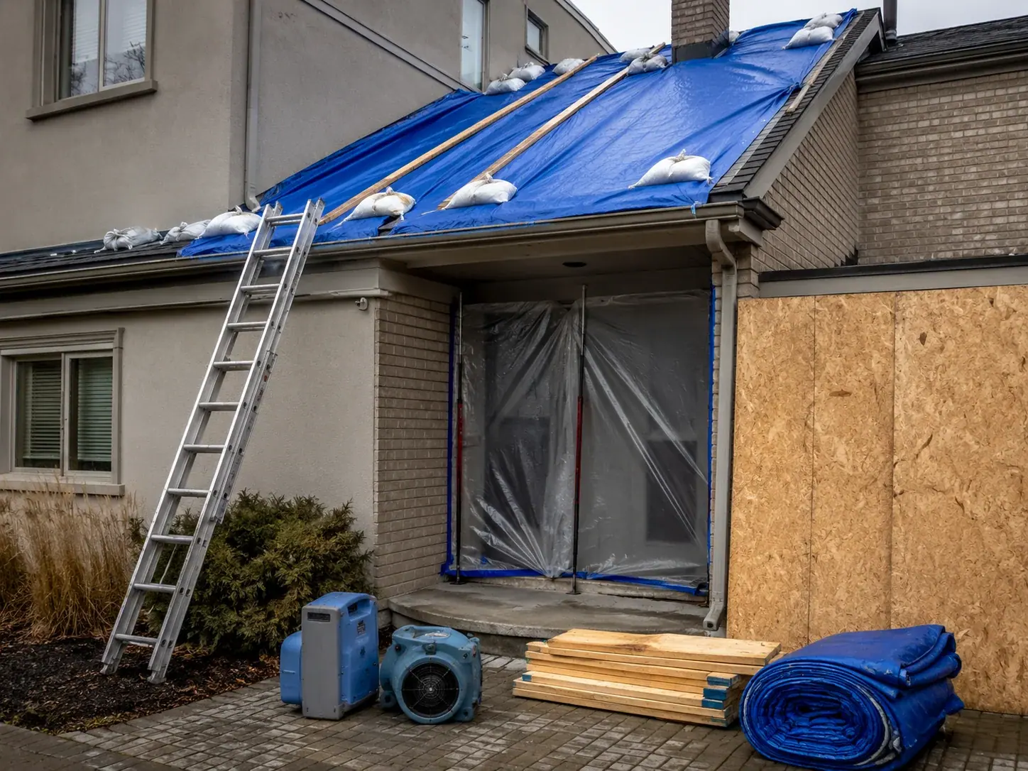 Emergency stabilization for roof tarping services